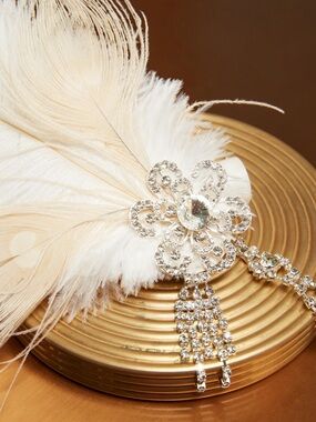 White Feather and Crystal Bridal Hair Clip